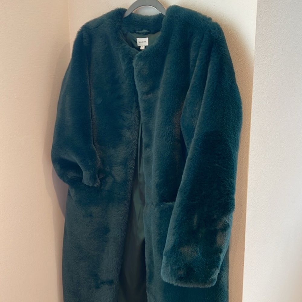 REVOLVE Song of Style teal faux fur full length coat - Picture 6 of 7